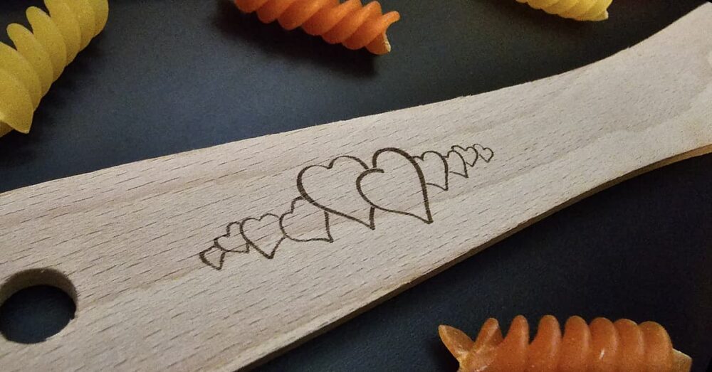 Kochlöffel-Set aus Buchenholz mit Gravur