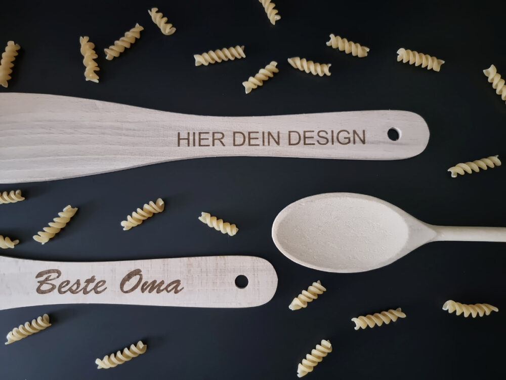 Kochlöffel-Set aus Buchenholz mit Gravur