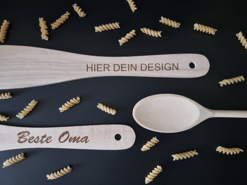 Kochlöffel-Set aus Buchenholz mit Gravur