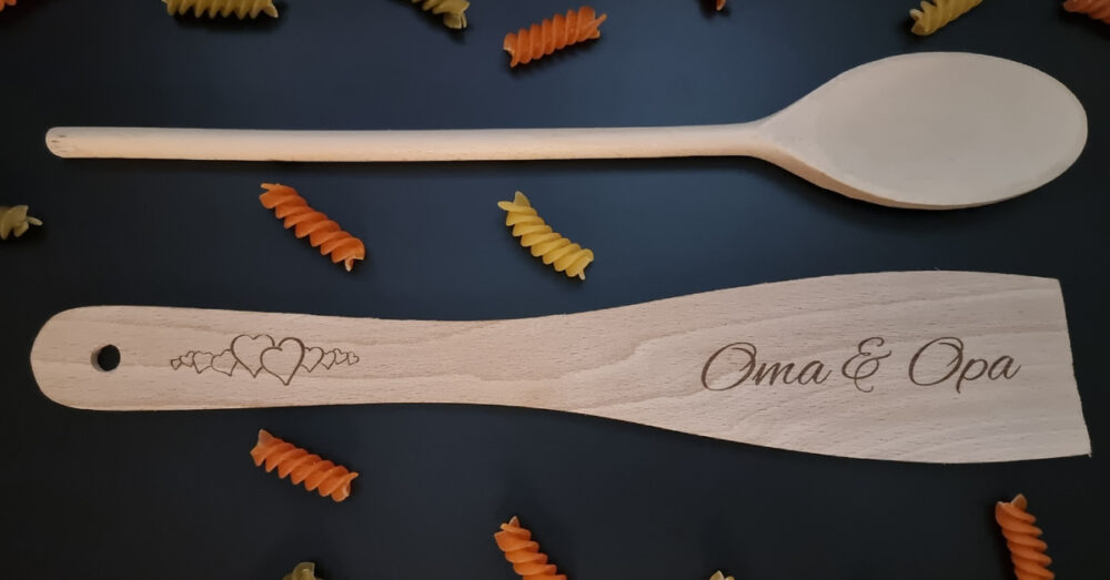 Kochlöffel-Set aus Buchenholz mit Gravur